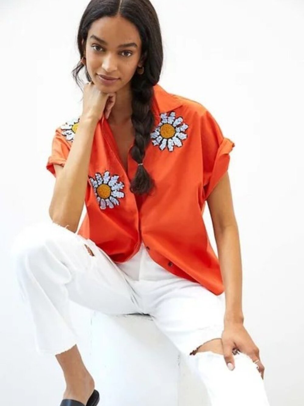 🌻Anthropologie Dhruv Kapoor Floral Beaded Button Down | Size Small | NWOT